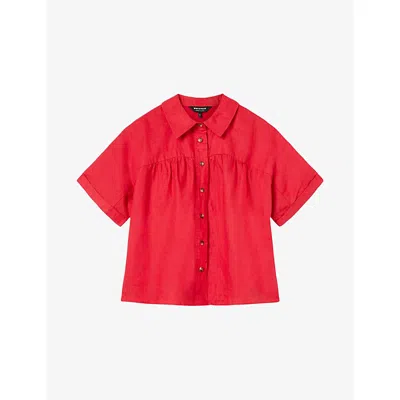 Whistles Womens Short-sleeved Gathered Linen Shirt In Red