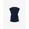 Whistles Womens Navy Side-tie Button-down Woven Shirt In Blue