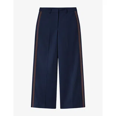 Whistles Womens Side-stripe Straight-leg Stretch-woven Trousers Navy In Blue