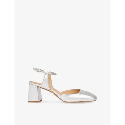 WHISTLES WOMENS SILVER MATILDA BLOCK-HEEL LEATHER SLINGBACK SHOES EUR 41 / 8 UK