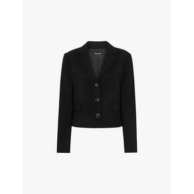 Whistles Womens Black Single-breasted Cropped Crepe Blazer