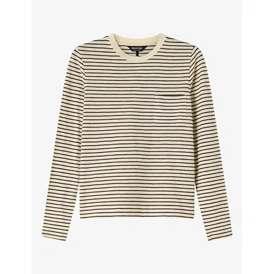 Whistles Womens Striped Long-sleeve Cotton Top Brown/multi