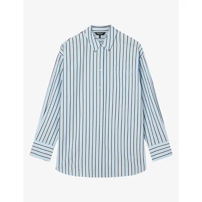 Whistles Womens Striped Oversized Cotton-blend Shirt Multi-coloured