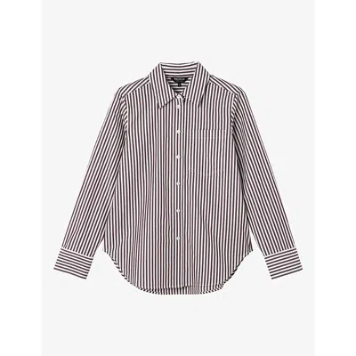 Whistles Womens Striped Relaxed-fit Cotton Shirt Burgundy/multi