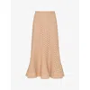 Whistles Womens Broderie Fluted-hem Regular-fit Cotton Midi Skirt Tan