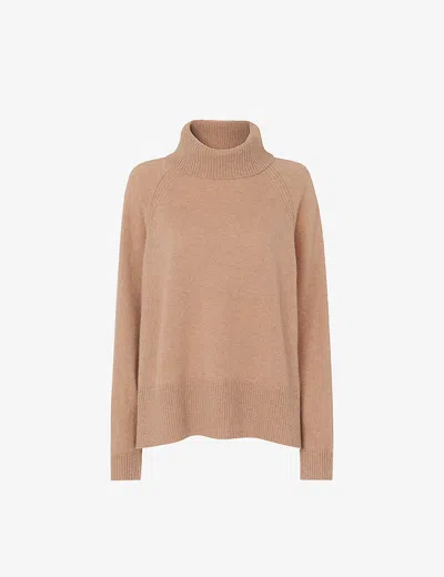 Whistles Womens Tan Turtleneck Relaxed-fit Cashmere Jumper In Brown