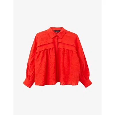 Whistles Womens Textured Frill-trim Woven Blouse In Red