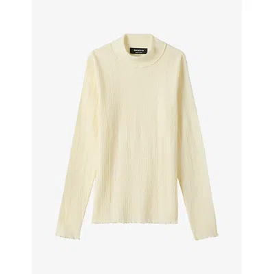 Whistles Womens Textured Long-sleeve Stretch Cotton-blend Top Ivory In Neutral
