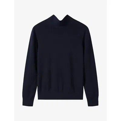 Whistles Womens Tie-neck Knitted Cotton-blend Jumper Navy