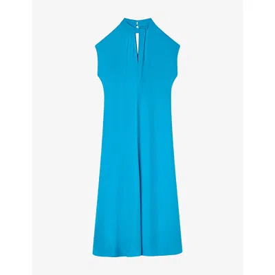 Whistles Womens Twist-neck Cap-sleeved Crepe Midi Dress Blue