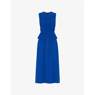 Whistles Womens Cobalt Blue V-neck Shirred Sleeveless Woven Midi Dress