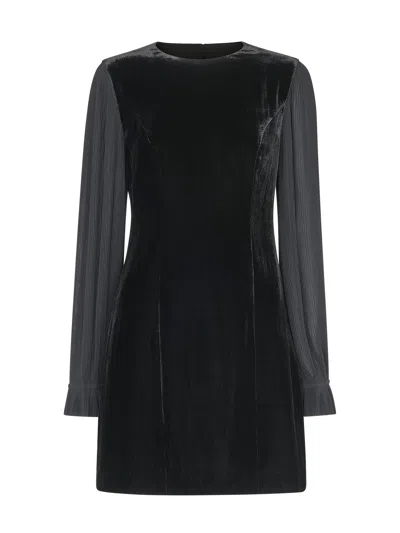 Whistles Womens Black Pleated-sleeve Round-neck Velvet Mini Dress