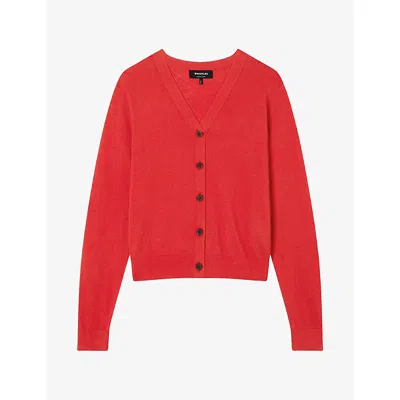 Whistles Womens V-neck Relaxed-fit Cotton And Linen-blend Cardigan Red
