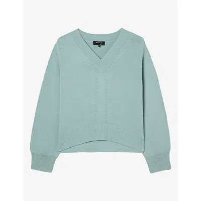 Whistles Womens V-neck Relaxed-fit Cotton Jumper Blue
