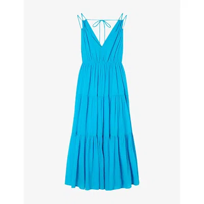 Whistles Womens V-neck Sleeveless Cotton Maxi Dress Turquoise