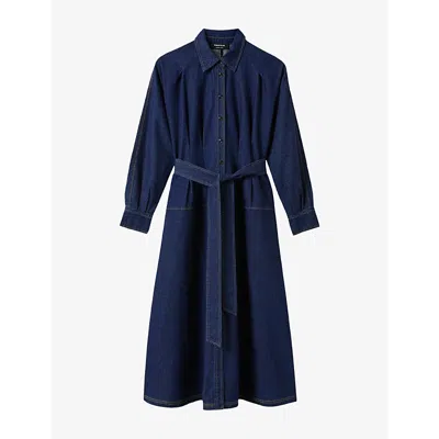 Whistles Womens Waisted Long-sleeves Denim Midi Shirt Dress Dark Denim In Blue