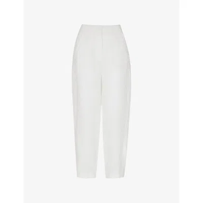 Whistles Womens White Barrel-leg Linen Trousers