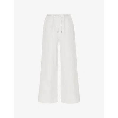 WHISTLES WOMENS WHITE LEONA WIDE-LEG HIGH-RISE  LINEN-BLEND TROUSERS