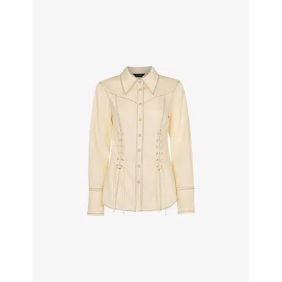 Whistles Womens Limited Edition Addison Lace-detail Woven Shirt White