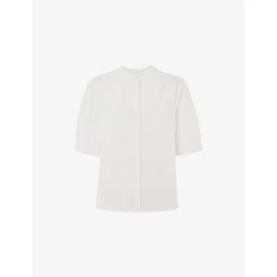 Whistles Womens White Short-sleeve Mock-neck Cotton Shirt