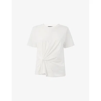 WHISTLES WOMENS WHITE TWIST-FRONT SHORT-SLEEVE COTTON-JERSEY T-SHIRT