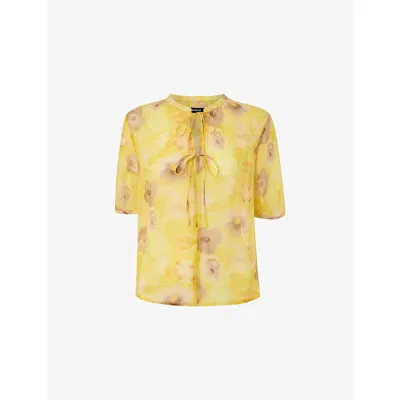 Whistles Womens Yellow Floral-print Relaxed-fit Lyocell Blouse