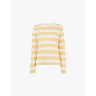 Whistles Womens Stripe-pattern Patch-pocket Cotton Top Yellow