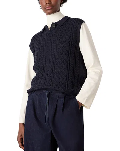 Whistles Wool Blend Cable Detail Knit Tank In Blue