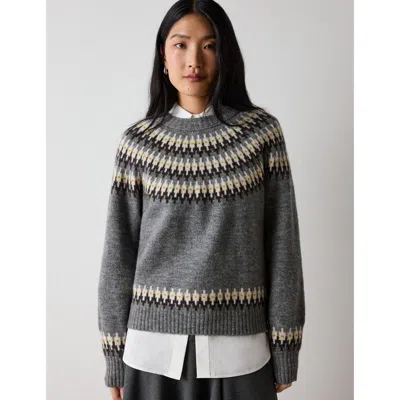 Whistles Wool Blend Fairisle Knit Jumper In Gray