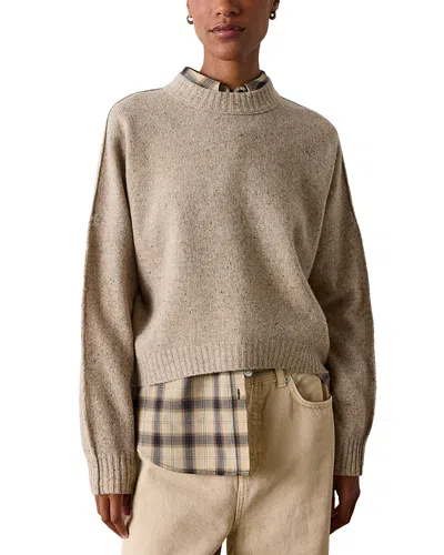 Whistles Wool Curved Hem Round Neck Sweater In Brown