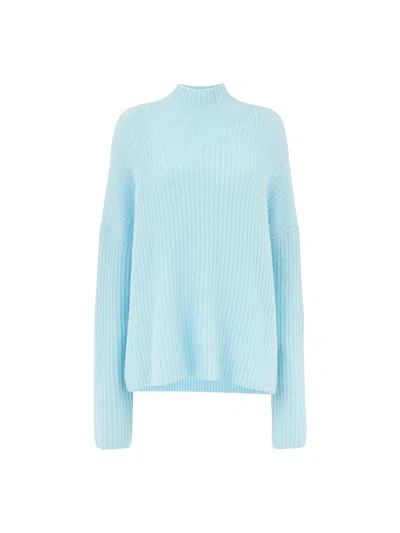 Whistles Wool Mix Rib Funnel Neck Sweater In Pale Blue