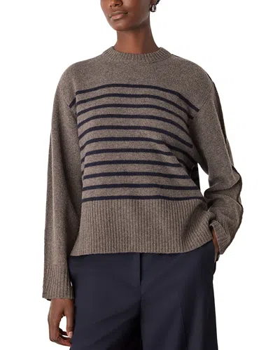 Whistles Wool Stripe Crewneck Sweater In Gray