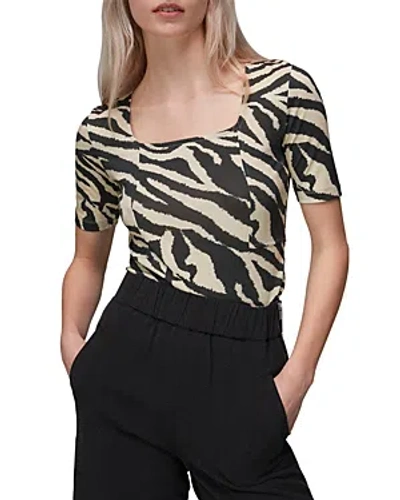 Whistles Zebra Square-neck Stretch-woven T-shirt In Multi-coloured
