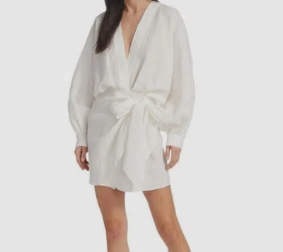 Pre-owned White $716 Piece Of  Women's  Linen Long Sleeve Peony Mini Wrap Dress Size M