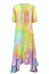 White Abito Lungo Tie-dye Con Rouches In Multi