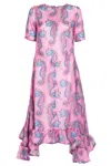 White Abito Rosa Seahorse Con Rouches In Rosa