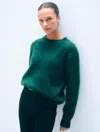 White & Warren Brushed Cashmere Crewneck Top In Green In Green