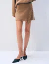 White & Warren Brushed Cashmere Fringe Mini Skirt In Burnt Caramel In Brown