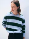 White & Warren Brushed Cashmere Striped Crewneck Top In Blue/tealwood