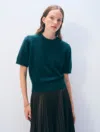 White & Warren Brushed Cashmere Tee Top In Green In Green