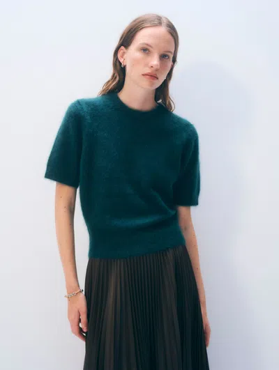 White & Warren Brushed Cashmere Tee Top In Green