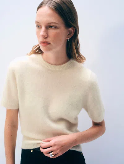 White & Warren Brushed Cashmere Tee Top In Ivory