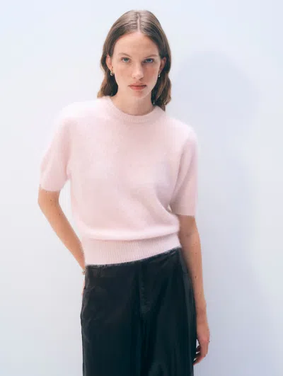 White & Warren Brushed Cashmere Tee Top In Powdered Rose