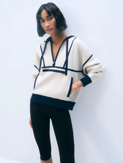 White & Warren Cashmere Anorak Sweater In Ivory/navy