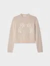 White & Warren Cashmere Blend Horse Embroidered Crewneck Top In Sand & Ivory