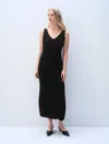 White & Warren Cashmere Blend Ribbed Midi Dress In Black In Black