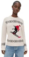 White & Warren Cashmere Blend Ski Crewneck Ivory/black/red In White