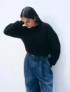 White & Warren Cashmere Blouson Sleeve Crewneck Top In Black In Black