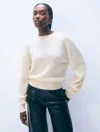 White & Warren Cashmere Blouson Sleeve Crewneck Top In White In White