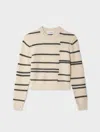 White & Warren Cashmere Broken Stripe Crewneck Top In Natural/black In Neutral